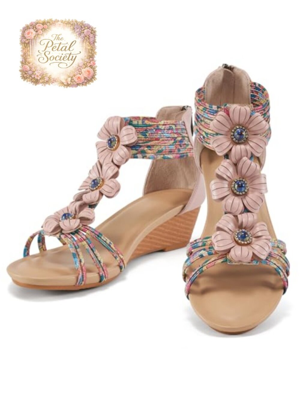 Womens Wedge Sandals Faux Leather Open Toe Ankle Strap Comfort Dressy